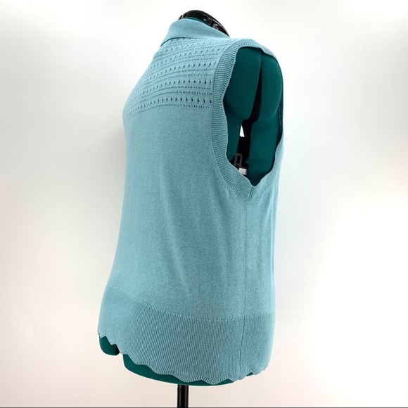 Joie NWT Sky Blue Sleeveless Scalloped Edged Sweater, Medium - Picture 8 of 16